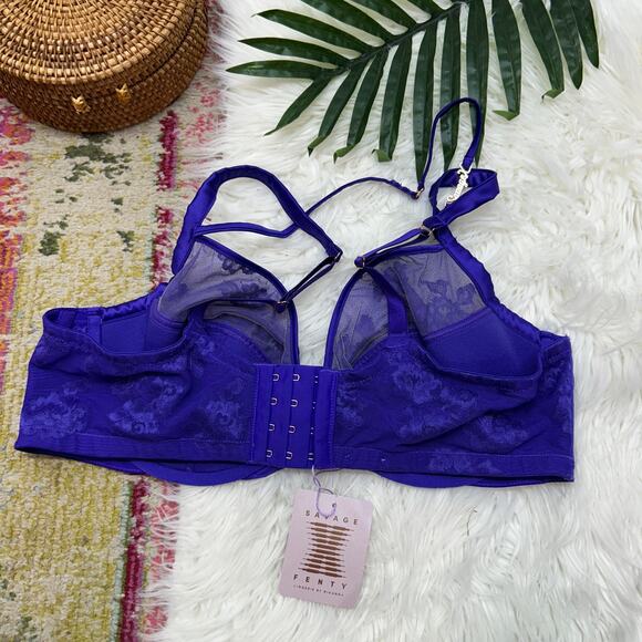 NEW Savage X Fenty Purple / Blue Lace Sexy Plunge Bra Plus Size 42DD - Picture 3 of 7